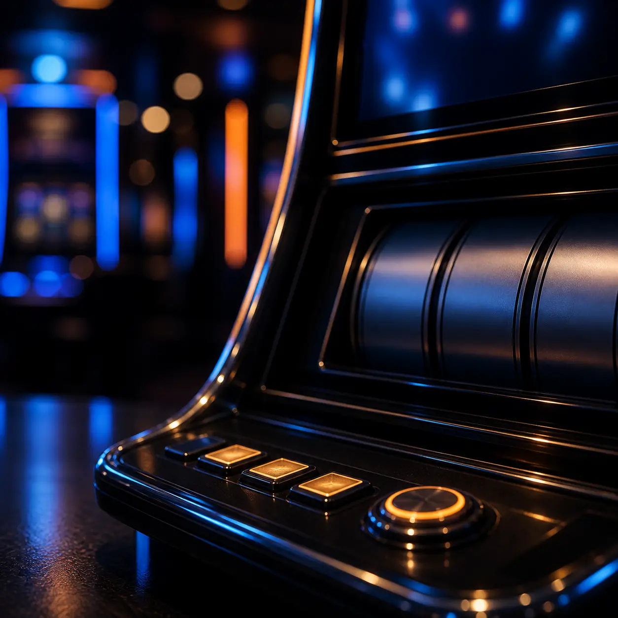 Foto realistica editoriale di slot ad alta varianza senza jackpot visibile