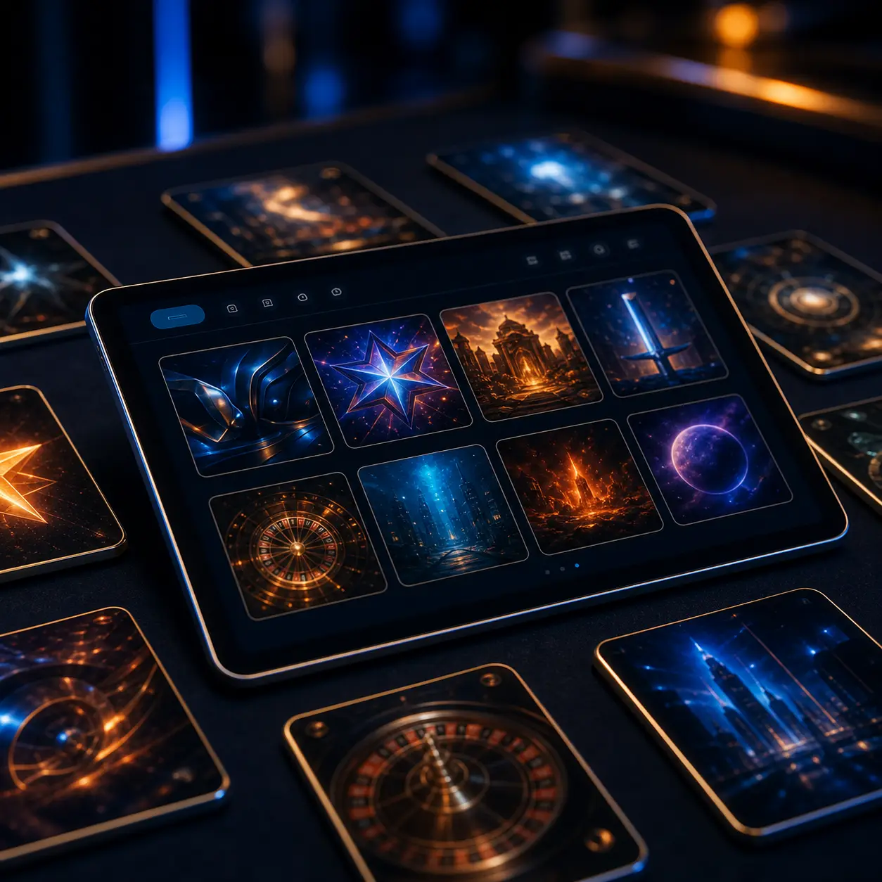 Foto realistica editoriale di nuovi giochi casino su tablet